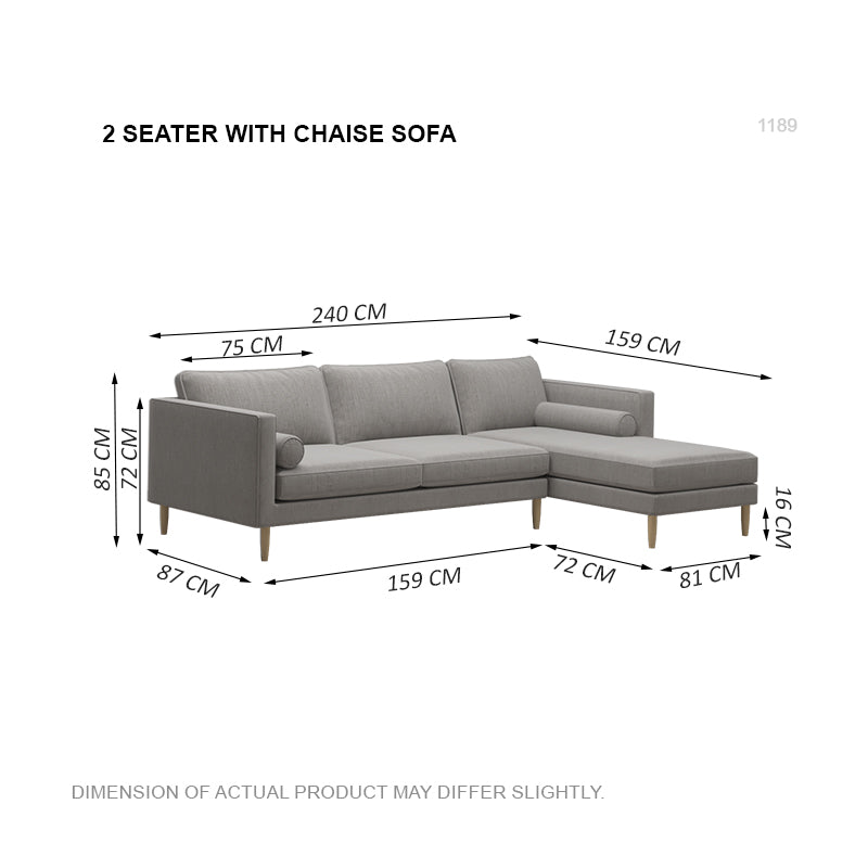 Leah Fabric 2 Seater With Chaise Sofa