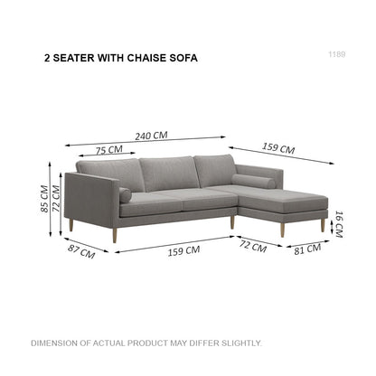 Leah Fabric 2 Seater With Chaise Sofa