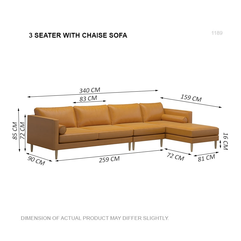Leah Leathaire 3 Seater With Chaise Sofa