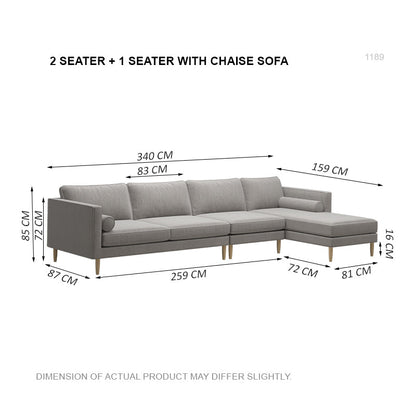Leah Fabric 3 Seater With Chaise Sofa