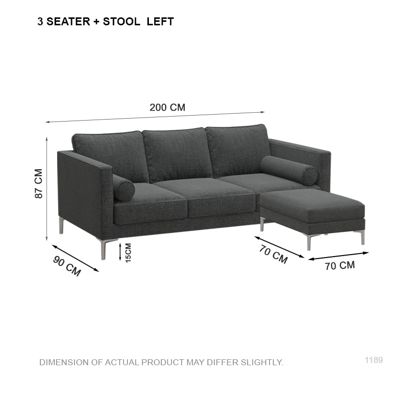 Leah Fabric 3 Seater with Stool Sofa (2.0 M)