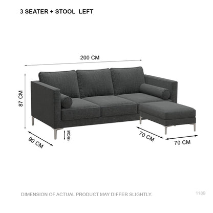 Leah Fabric 3 Seater with Stool Sofa (2.0 M)