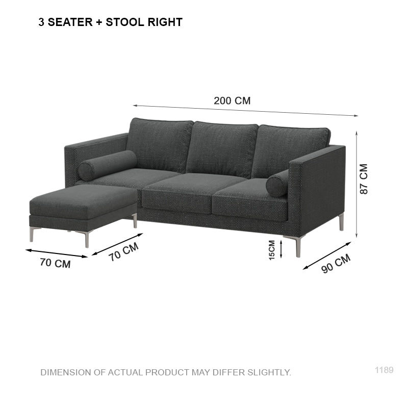 Leah Fabric 3 Seater with Stool Sofa (2.0 M)