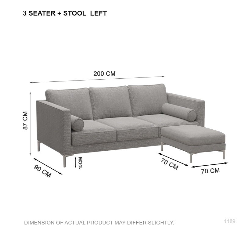 Leah Fabric 3 Seater with Stool Sofa (2.0 M)