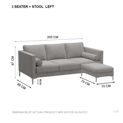 Leah Fabric 3 Seater with Stool Sofa (2.0 M)