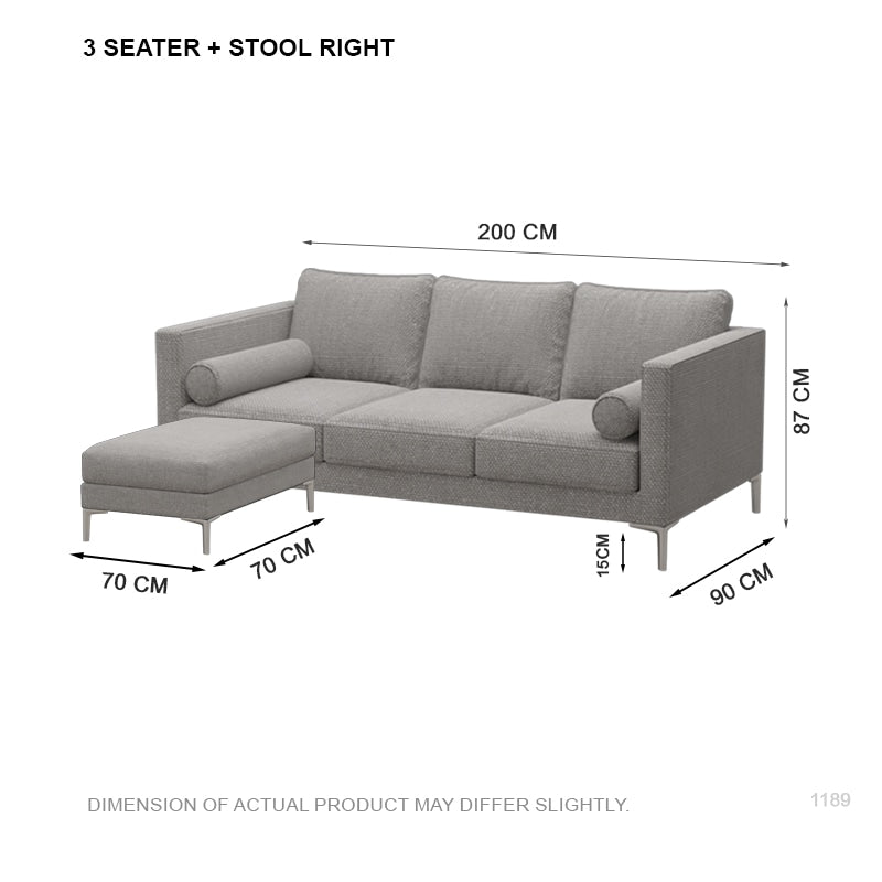 Leah Fabric 3 Seater with Stool Sofa (2.0 M)