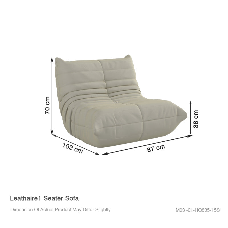 Kiara Lazy Caterpillar Leathaire Couch Ergonomic Design 1 Seater Sofa