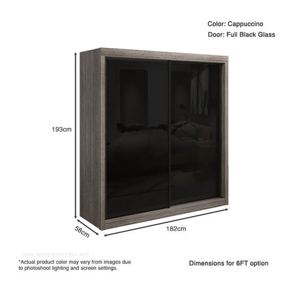 JAMIE Sliding Full Black Glass Wardrobe 6FT