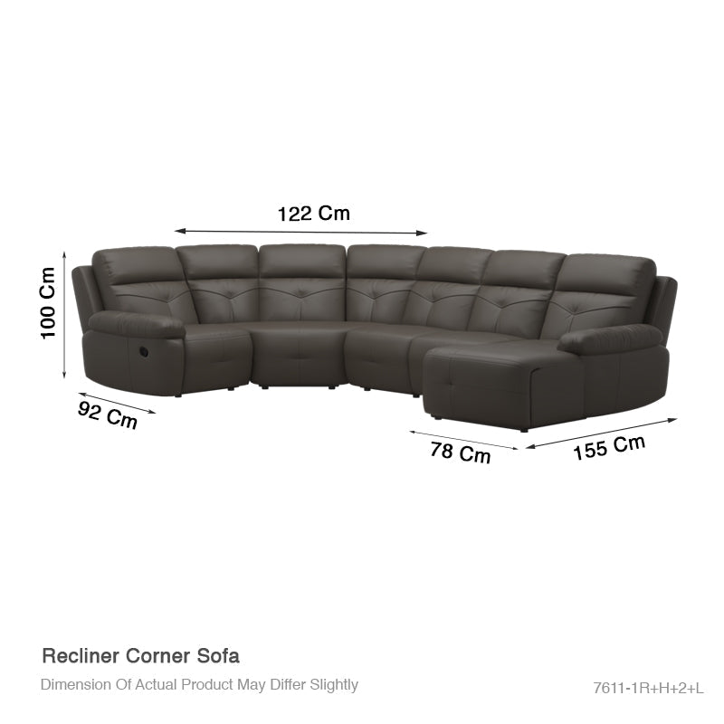 Taylor Half Leather Cowhide Corner Sofa With Chaise