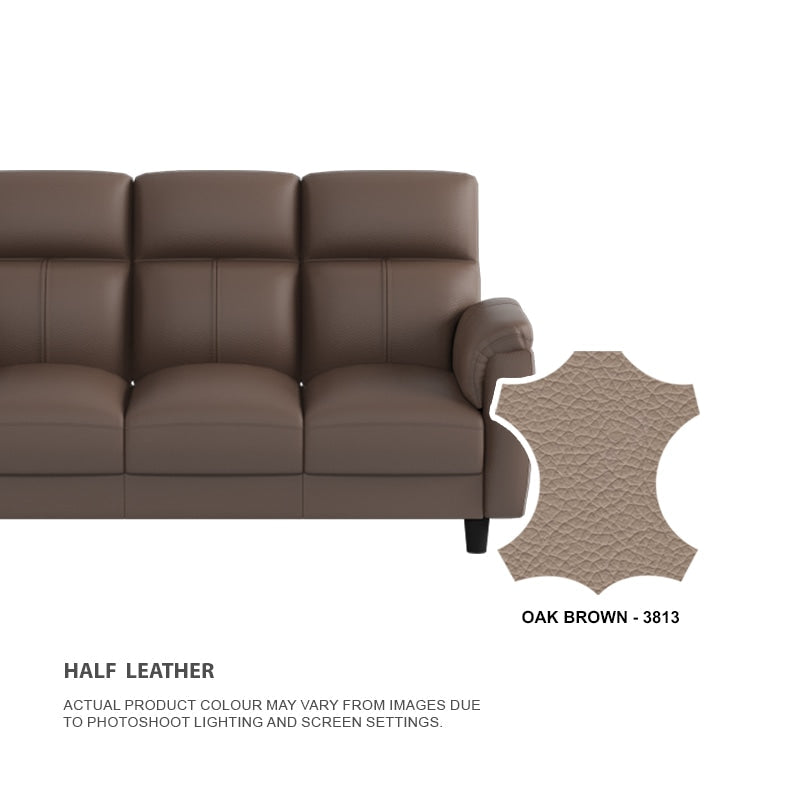 Helen Half Leather Cowhide 3 Seater Sofa