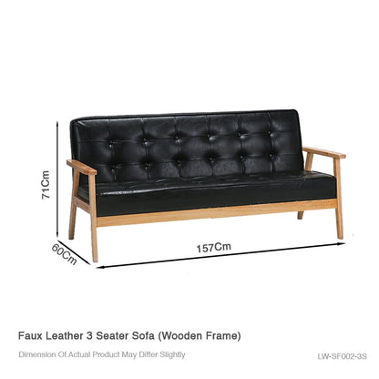 Sarah Faux Leather 3 Seater Sofa Black