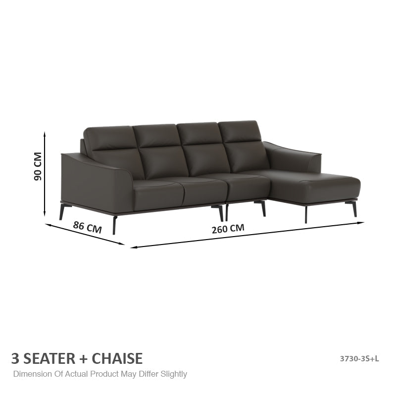Gianna Half Leather Cowhide 3 Seater With Chaise Sofa