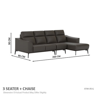 Gianna Half Leather Cowhide 3 Seater With Chaise Sofa