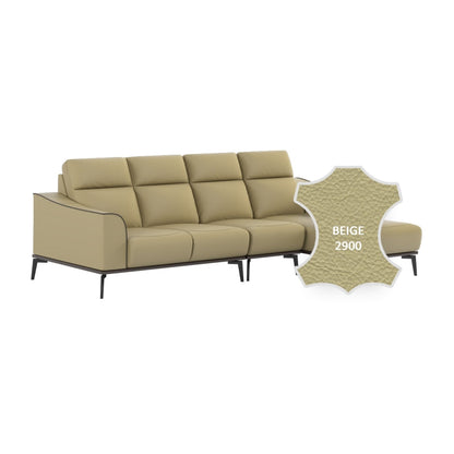 Gianna Half Leather Cowhide 3 Seater With Chaise Sofa