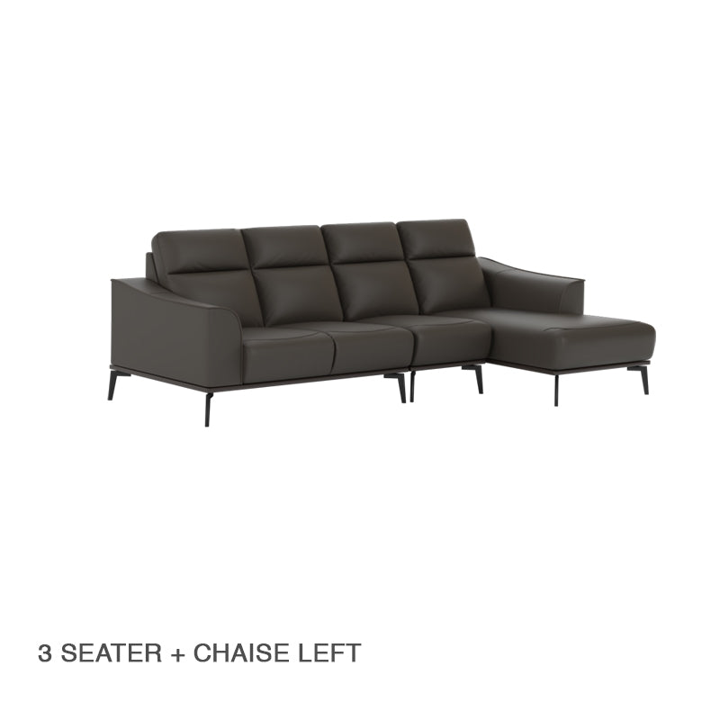 Gianna Half Leather Cowhide 3 Seater With Chaise Sofa