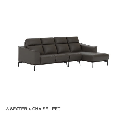 Gianna Half Leather Cowhide 3 Seater With Chaise Sofa