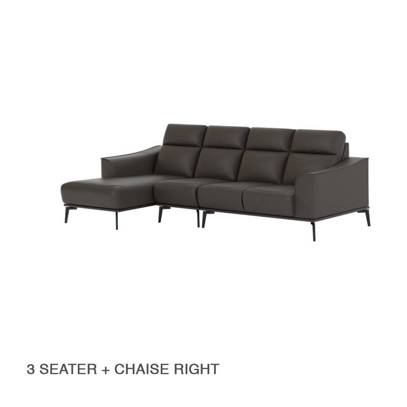 Gianna Half Leather Cowhide 3 Seater With Chaise Sofa