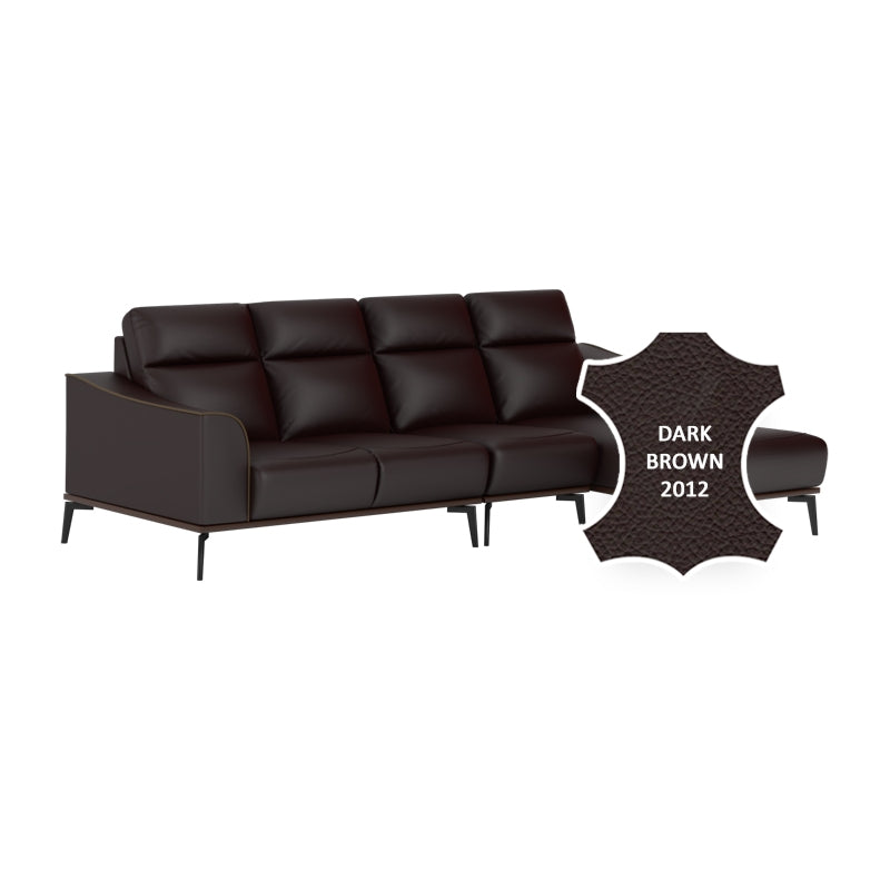 Gianna Half Leather Cowhide 3 Seater With Chaise Sofa