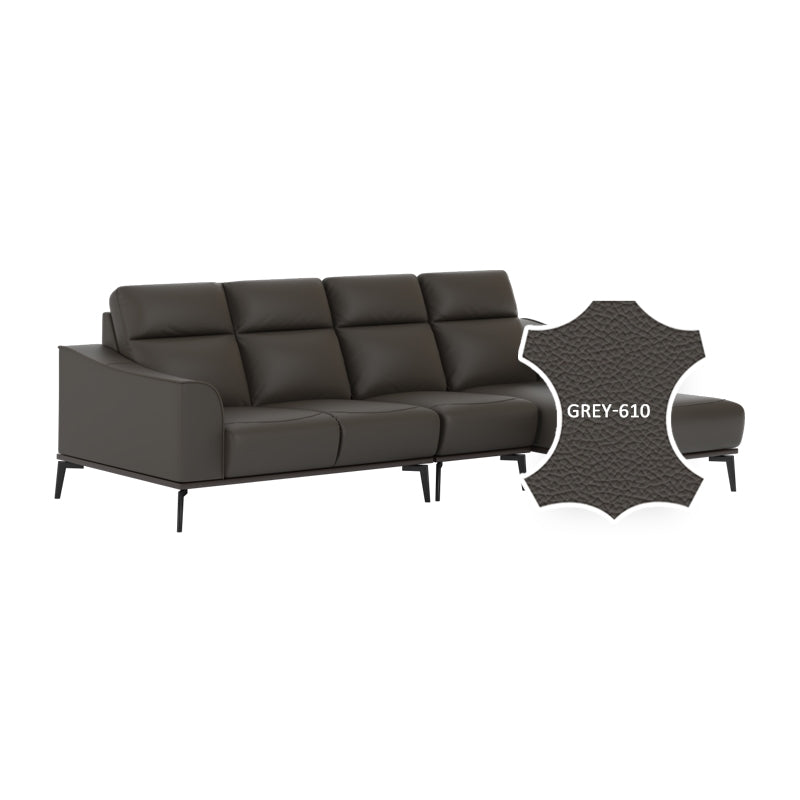 Gianna Half Leather Cowhide 3 Seater With Chaise Sofa