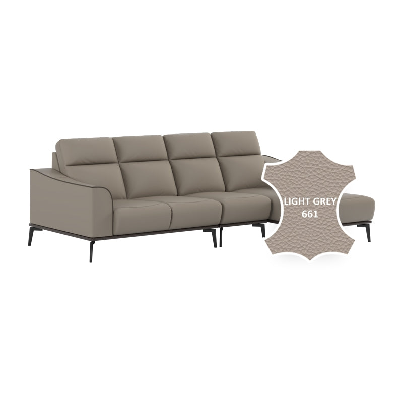 Gianna Half Leather Cowhide 3 Seater With Chaise Sofa