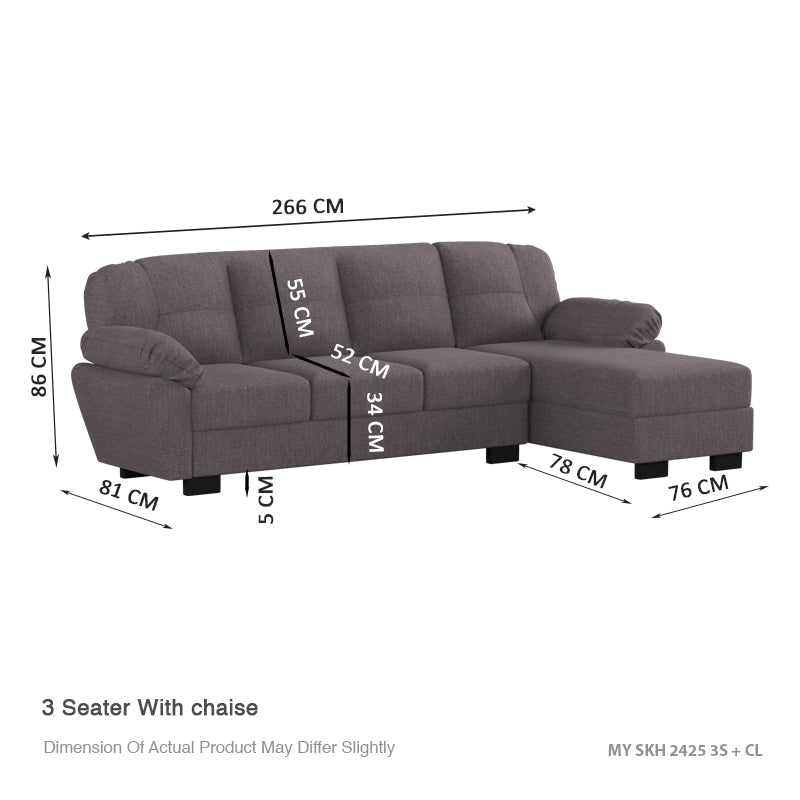 Adam Fabric 3 Seater With Chaise Sofa