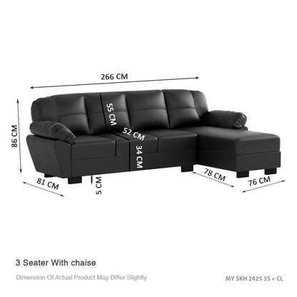 Adam Faux Leather 3 Seater With Chaise Sofa
