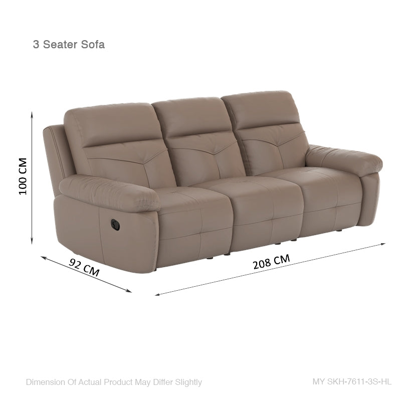 Taylor Half Leather Cowhide 3 Seater Sofa