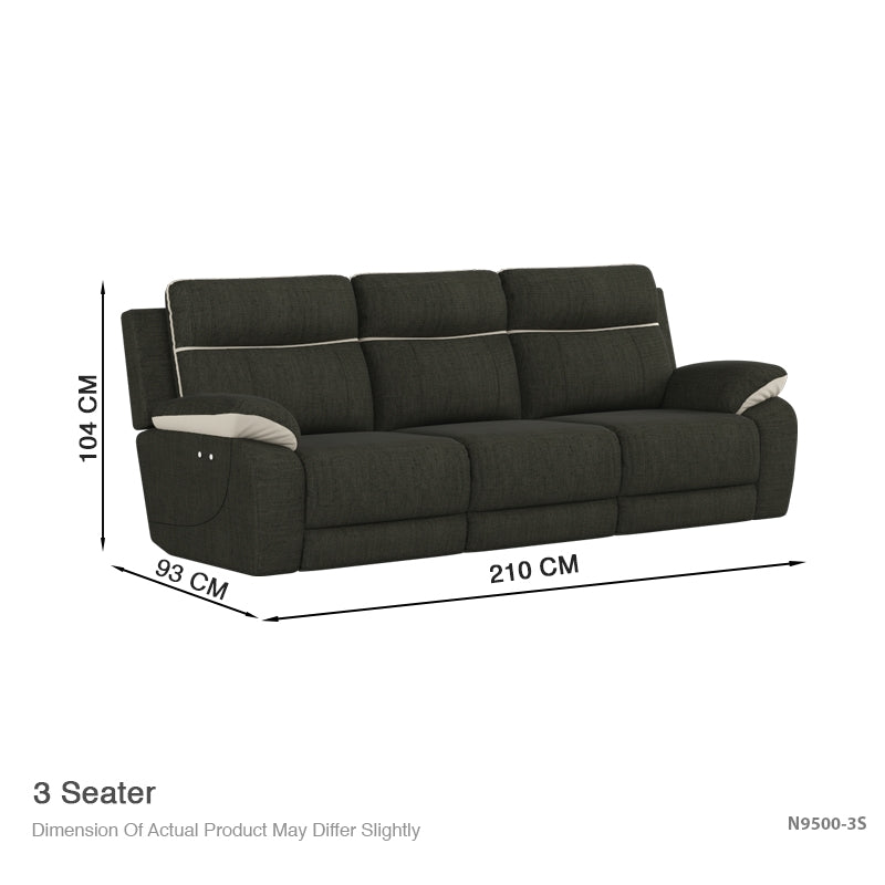 Mono Fabric 3 Seater Recliner Sofa