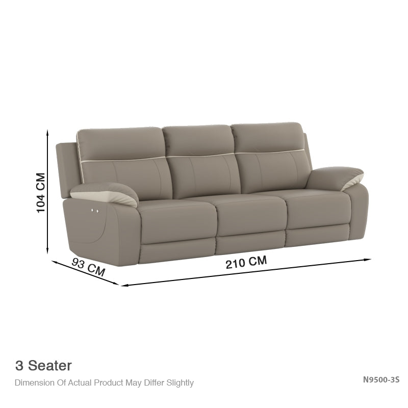 Mono Half Leather Cowhide 3 Seater Recliner Sofa