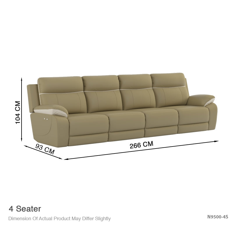 Mono Half Leather Cowhide 4 Seater Recliner Sofa