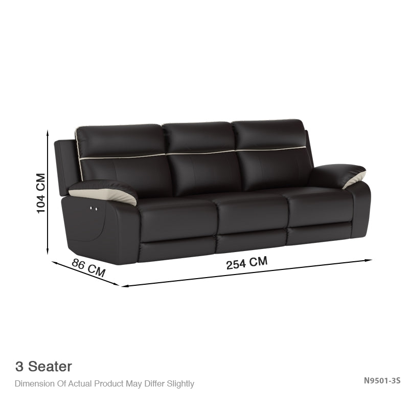 Nina Half Leather Cowhide 3 Seater Sofa