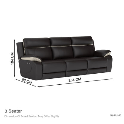 Nina Half Leather Cowhide 3 Seater Sofa