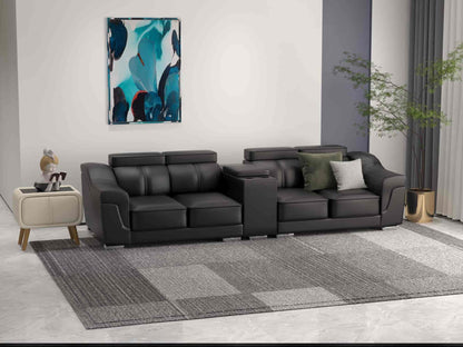 Lyla Half Leather Cowhide 4 Seater Sofa with Console